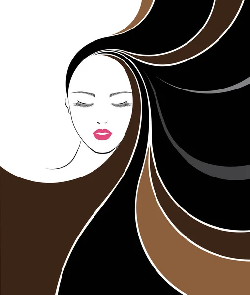 Длинные Волосы Икона Логотип Женщины Лицо — стоковый вектор