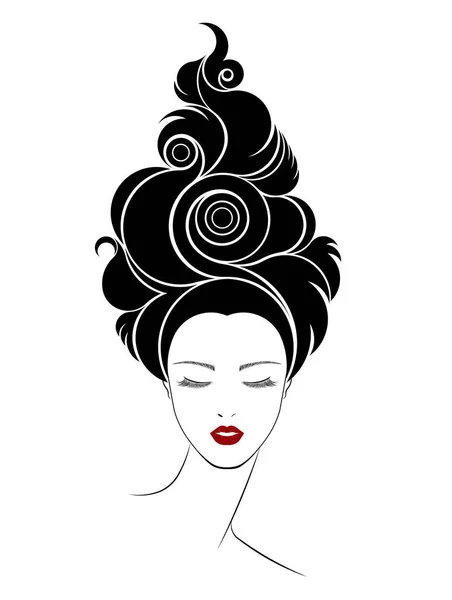 Icono Estilo Pelo Largo Logo Mujer Cara — Vector de stock