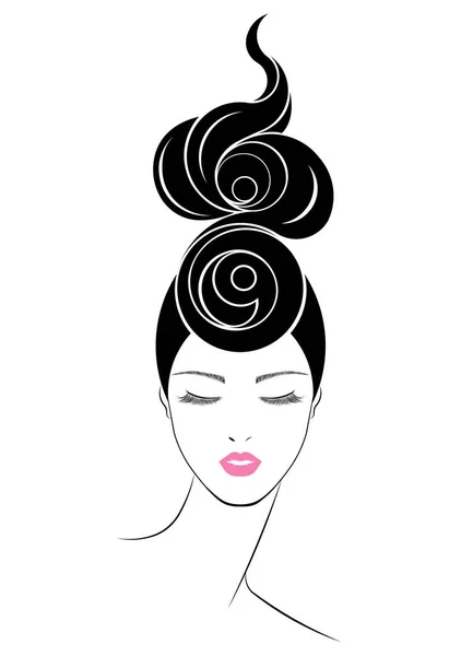 Icono Estilo Pelo Largo Logo Mujer Cara — Vector de stock