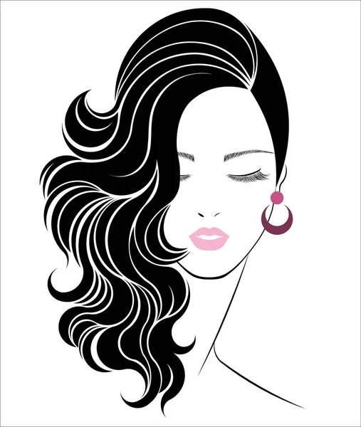 Long Hair Style Icon Logo Women Face — Stock Vector