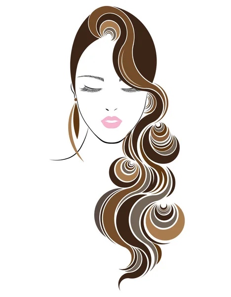 Long Hair Style Icon Logo Women Face — Stock Vector