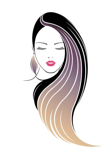 Ícone Estilo Cabelo Longo Rosto Mulheres Logotipo — Vetor de Stock