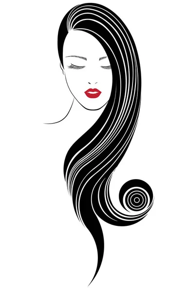 Lange Frisur Ikone Logo Frauen Gesicht — Stockvektor
