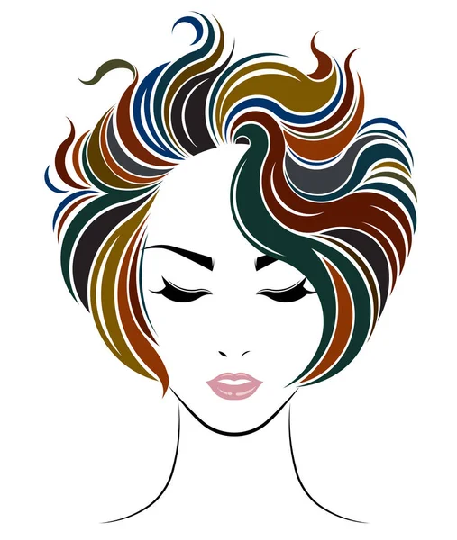 Icono Estilo Pelo Corto Logotipo Las Mujeres Cara — Vector de stock