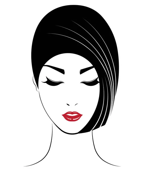 Short Hair Style Icon Logo Women Face — Stock Vector