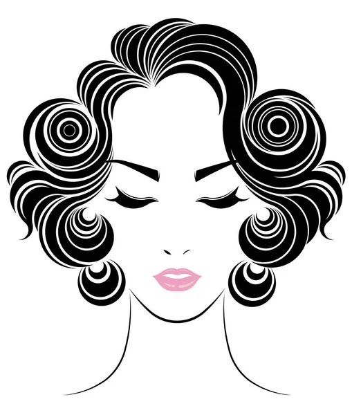 Ícone Estilo Cabelo Curto Rosto Mulheres Logotipo —  Vetores de Stock