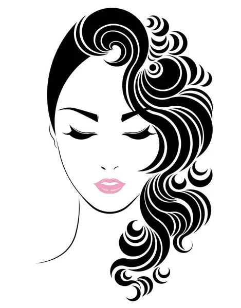 Icono Estilo Pelo Largo Logo Mujer Cara — Vector de stock