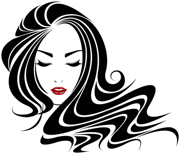 ロングヘアスタイルのアイコン ロゴの女性の顔 — ストックベクタ