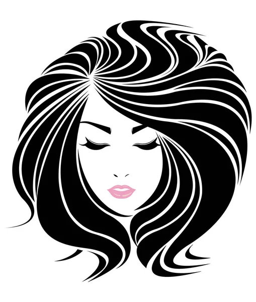 Long Hair Style Icon Logo Women Face — Stock Vector