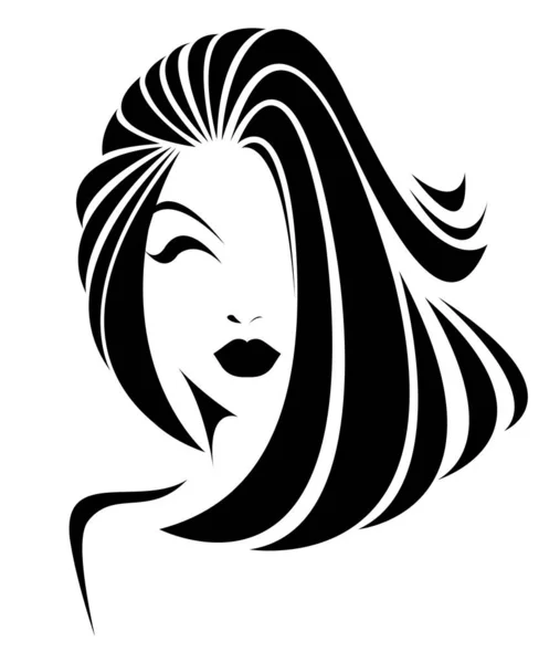 Long Hair Style Icon Logo Women Face White Background — Stock Vector
