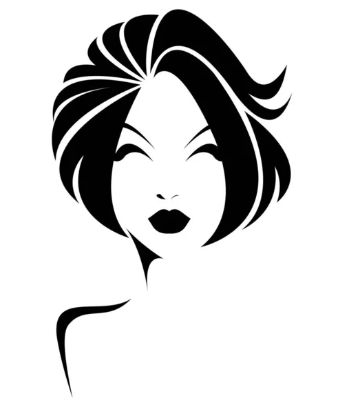 Short Hair Style Icon Logo Women Face White Background — Stock Vector