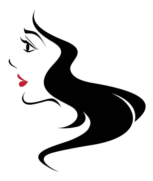 Pitkät Hiukset Tyyli Kuvake Logo Naiset Kasvot — vektorikuva