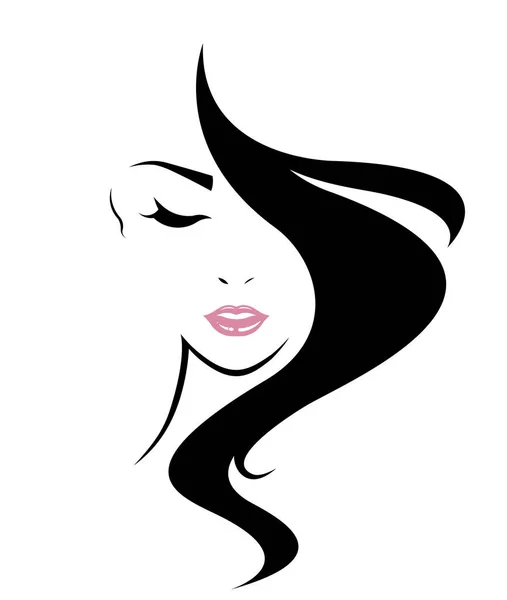 Icono Estilo Pelo Largo Logo Mujer Cara — Vector de stock