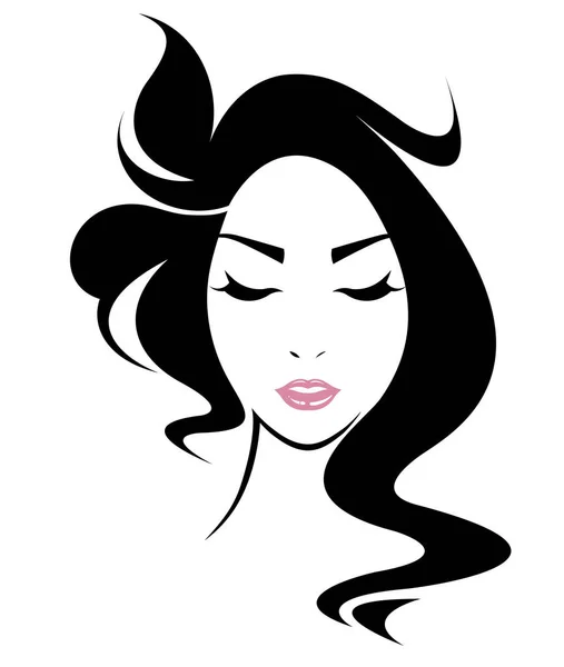 Long Hair Style Icon Logo Women Face — Stock Vector