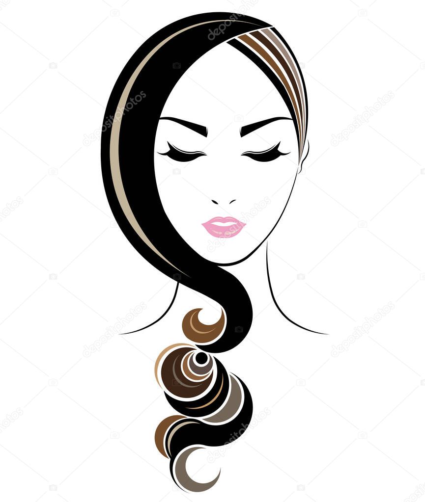 Long hair style icon, logo women face