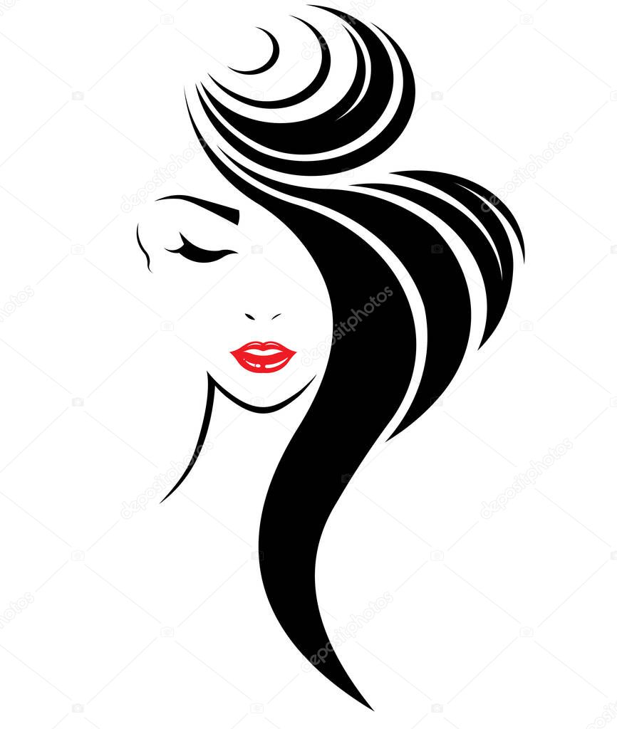 long hair style icon, logo women face