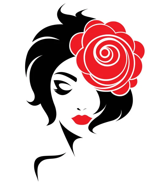 Κοντά Μαλλιά Εικονίδιο Στυλ Λογότυπο Γυναίκες Πρόσωπο — Διανυσματικό Αρχείο
