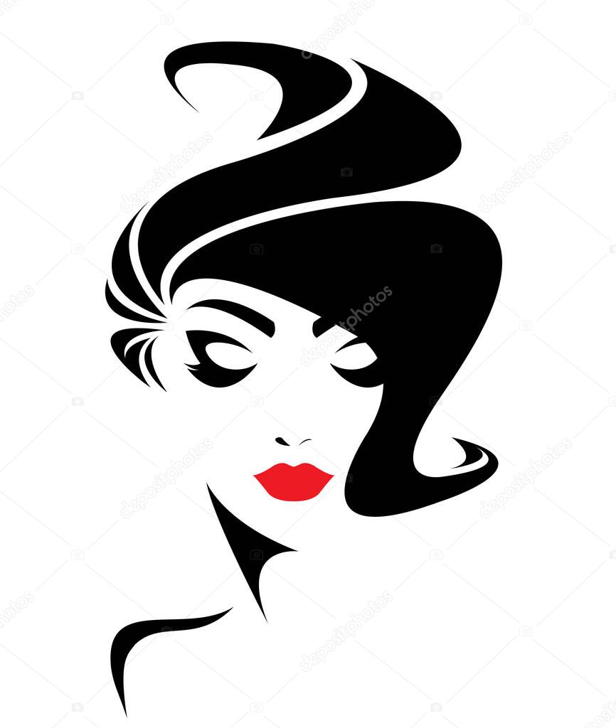 women short hair style icon, logo women face