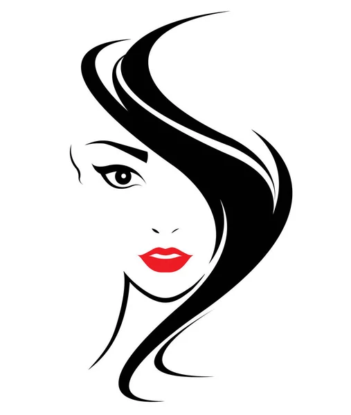 Women Long Hair Style Icon Logo Women Face — Stock Vector