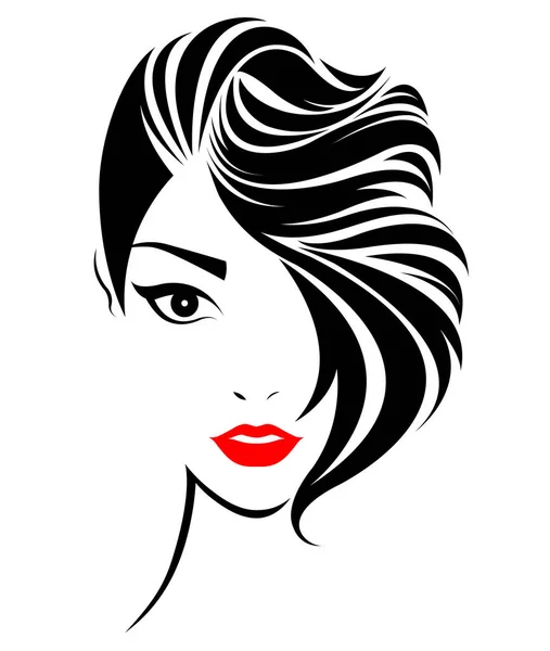 Women Short Hair Style Icon Logo Women Face — Stock Vector