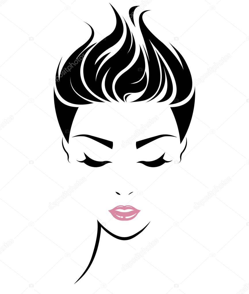Women short hair style icon, logo women face