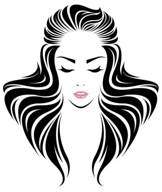 uzun saç stili ikonu, logo kadın yüzü