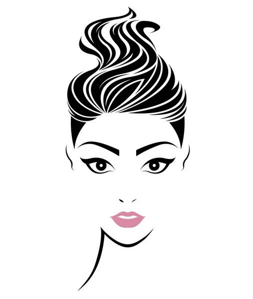 Women Short Hair Style Icon Logo Women Face — Stock Vector