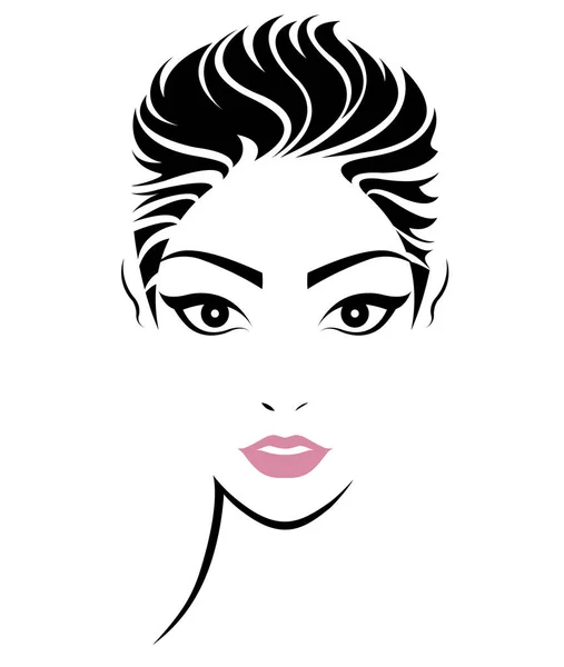 Ženy Krátký Účes Ikona Logo Ženy Tvář — Stockový vektor