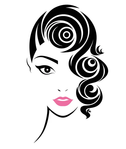 Mulheres Ícone Estilo Cabelo Curto Logotipo Mulheres Rosto —  Vetores de Stock