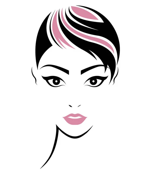 Γυναίκες Κοντά Μαλλιά Εικονίδιο Στυλ Λογότυπο Γυναίκες Πρόσωπο — Διανυσματικό Αρχείο