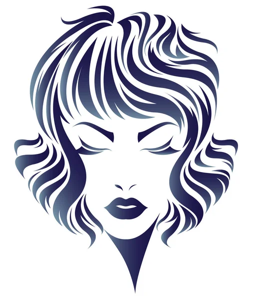 Women Short Hair Style Icon Logo Women Face — Stock Vector