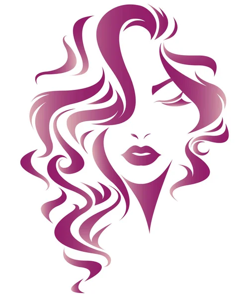 Icono Estilo Pelo Largo Las Mujeres Logotipo Mujer Cara — Vector de stock