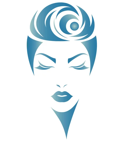 Women Short Hair Style Icon Logo Women Face — Stock Vector