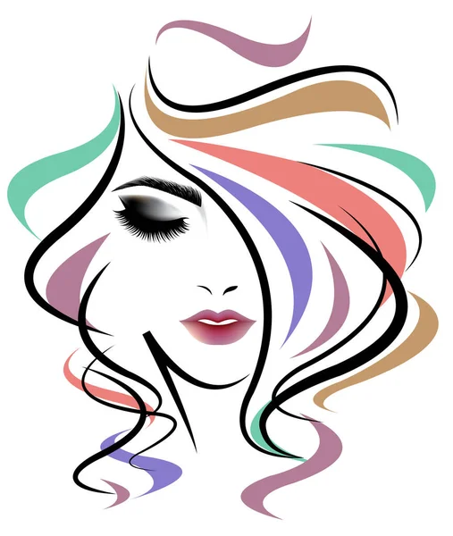 Femme Longue Icône Style Cheveux Logo Femmes Visage Sur Fond — Image vectorielle