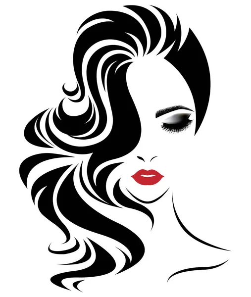 Femme Longue Icône Style Cheveux Logo Femmes Visage Sur Fond — Image vectorielle