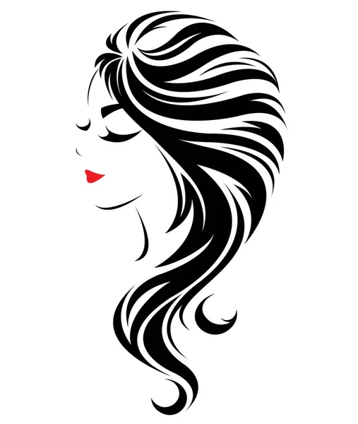 Женщины Длинные Волосы Стиль Икона Логотип Женщины Лицо Белом Фоне — стоковый вектор