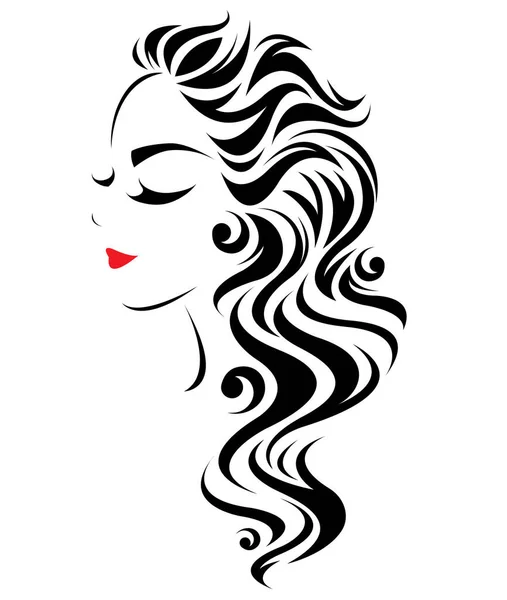 Γυναίκες Μακριά Εικονίδιο Στυλ Μαλλιών Γυναίκες Λογότυπο Πρόσωπο Λευκό Φόντο — Διανυσματικό Αρχείο