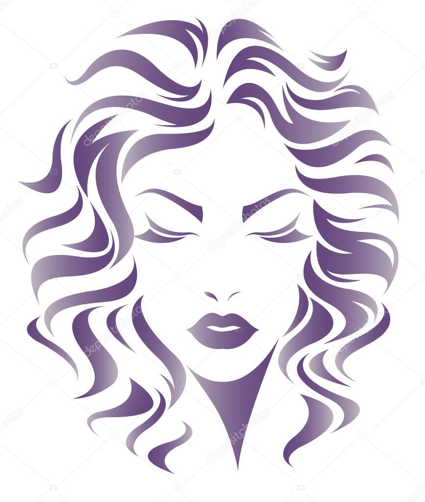 women long hair style icon, logo women face