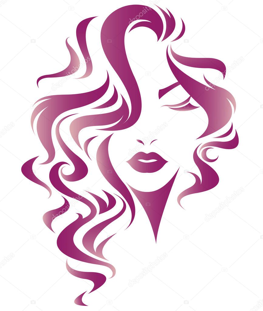 women long hair style icon, logo women face