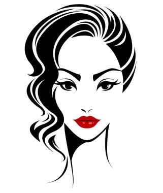 Kadınlar kısa saç stili ikonu, logo kadınları beyaz arka planda