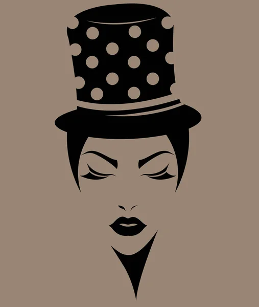 帽子を被った短い髪の女性ロゴの女性は茶色の背景に顔を出し — ストックベクタ