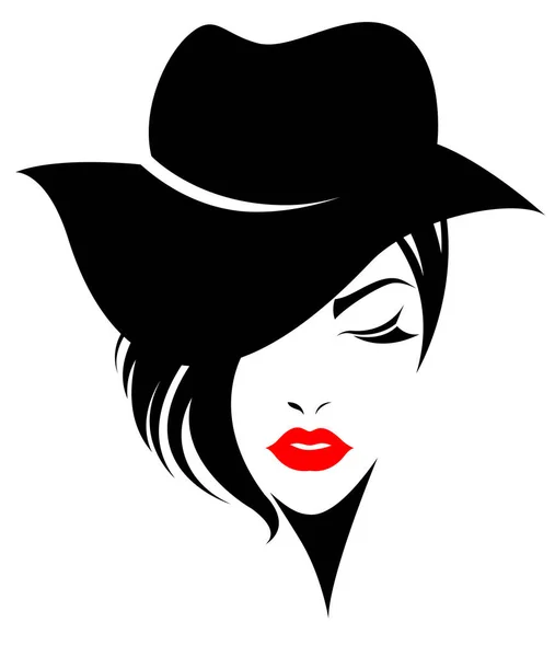 Femmes Cheveux Courts Avec Chapeau Logo Femmes Visage Sur Fond — Image vectorielle