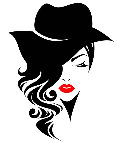 Femmes Cheveux Longs Avec Chapeau Logo Femmes Visage Sur Fond — Image vectorielle