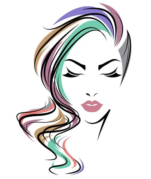 Femme Longue Icône Style Cheveux Logo Femmes Visage Sur Fond — Image vectorielle