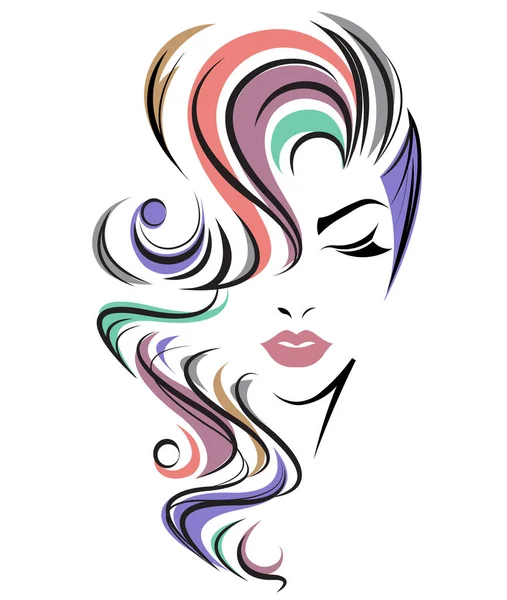 Жінки Довге Волосся Значок Стилю Логотип Жінки Обличчям Білому Тлі — стоковий вектор