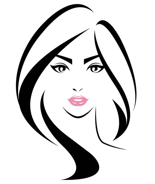 Ženy Dlouhé Vlasy Styl Ikona Logo Ženy Tvář Bílém Pozadí — Stockový vektor