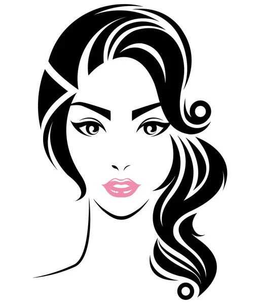 Frauen Lange Frisur Ikone Logo Frauen Gesicht Auf Weißem Hintergrund — Stockvektor