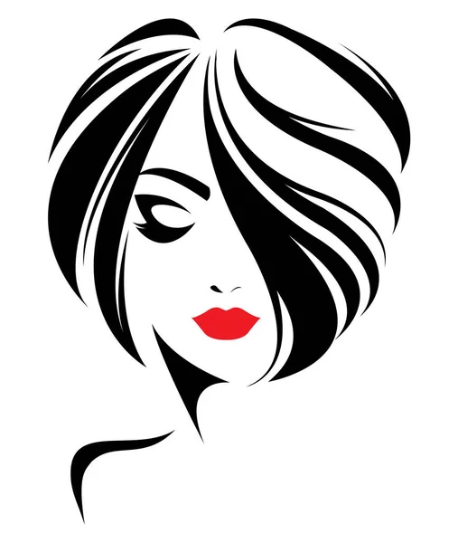 Donne Icona Stile Capelli Corti Logo Donne Faccia Sfondo Bianco — Vettoriale Stock