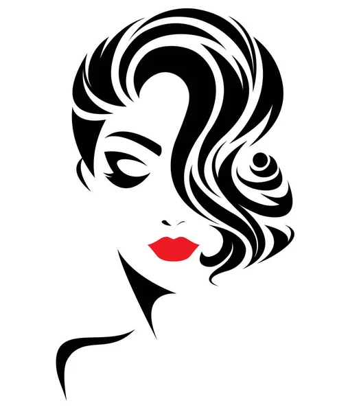 Γυναίκες Σύντομο Εικονίδιο Στυλ Μαλλιών Λογότυπο Γυναίκες Πρόσωπο Λευκό Φόντο — Διανυσματικό Αρχείο
