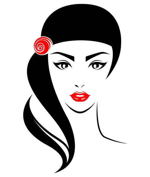 Illustration Femmes Style Cheveux Longs Avec Icône Fleur Logo Femmes — Image vectorielle